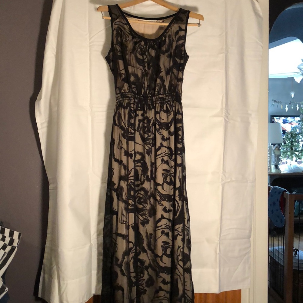 Black and Tan floor length floral dress